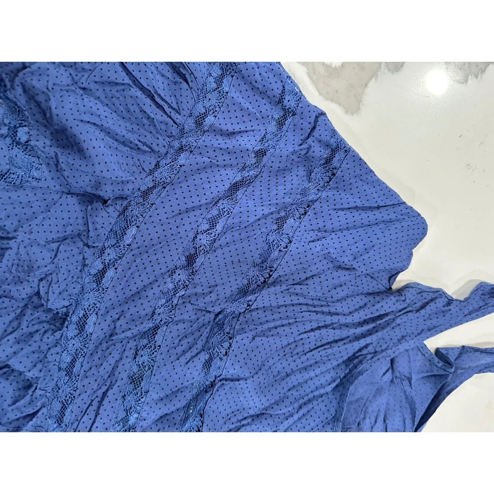 Intimately Free People Blue‎ Polka Dot Lace Tiered Ruffle Top S